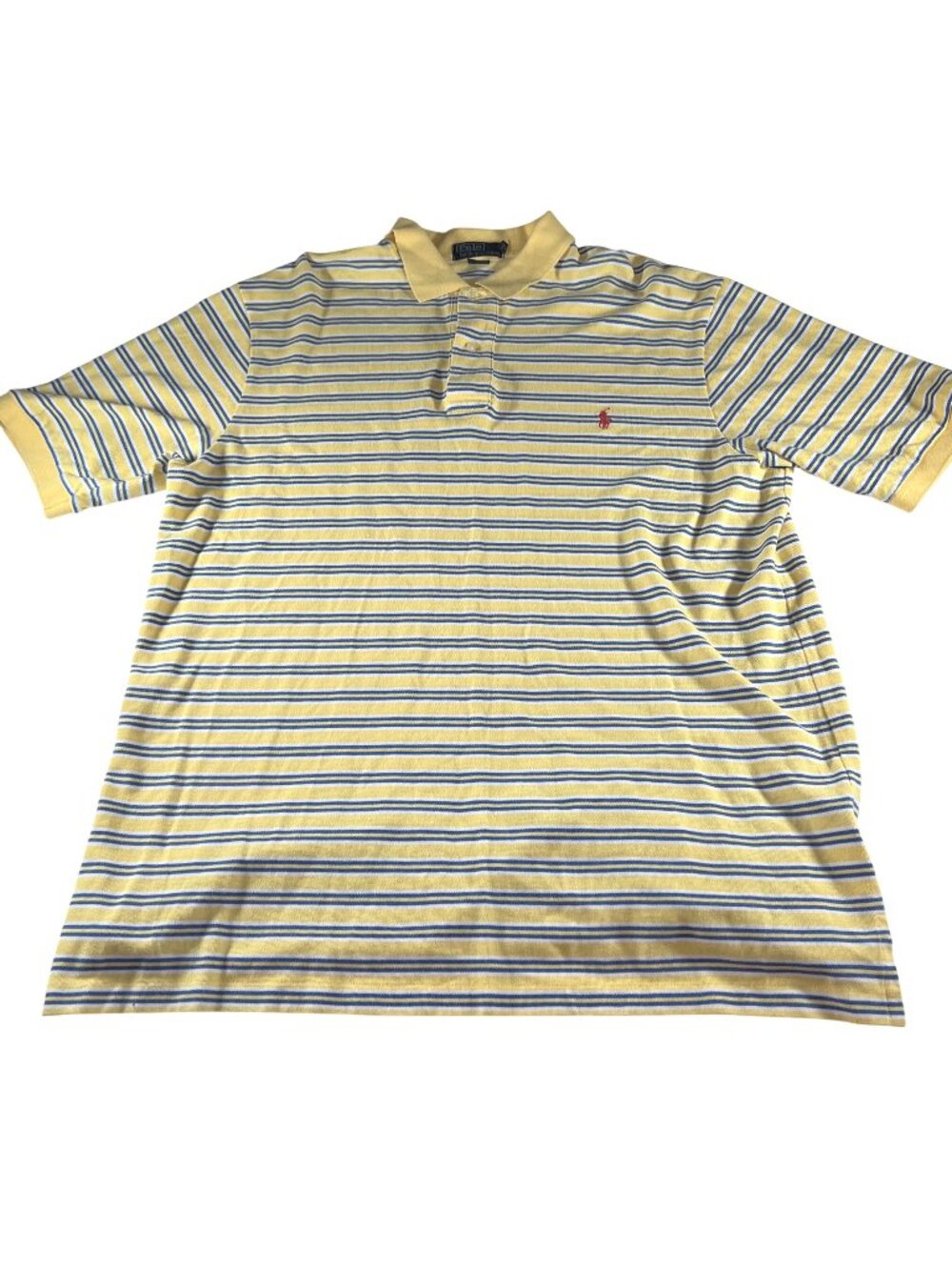 Polo Ralph Lauren Mens Y2K Yellow Blue Striped Polo Short Sleeve Shirt Size XLT